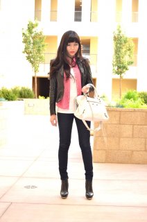 Fall outfit with leather jacket and Balenciaga bag