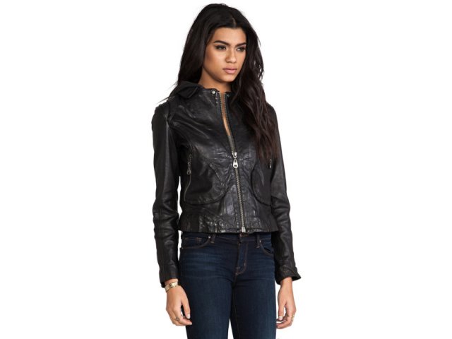 Doma Leather Moto Jacket with Hood