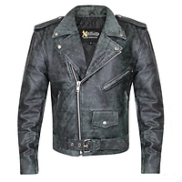 Xelement B-7166 Classic Distressed Black With Grey Leather Jacket